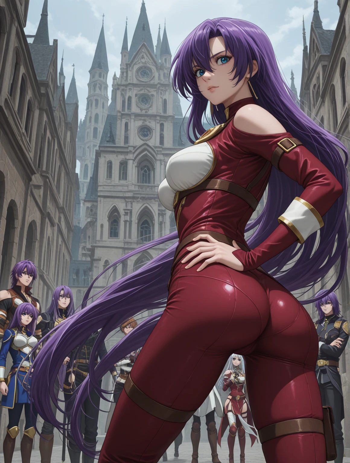 Cornelia_Britannia, One girl, Huge_chest, Large scale_chest, purple_eye, (It pstick:.98), (compensate:.8), Doll Suit, Are standing_in_intention, Salute, chic, thick_Thighs, 一人in, masterpiece, High leg leotard、Bare nipples、Well defined nipples、Crotch bite、Puffy nipples,Luxurious cloak,非常にHuge乳首,((Nipples are visible:1.5))、Bare breasts、((Blushing:1.2))、((Public Execution:1.7))、((Woman tied to a pillar:1.9)),((Surrounded by a lot of guys:1.7)),両手を後ろin縛られている女