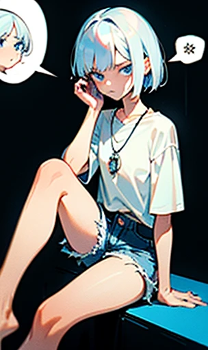 (masterpiece:1.2, best quality), (1lady, solo, upper body:1.2), Hair: buzz cut, Clothing: oversized, distressed denim jacket with patches and pins, paired with black skinny jeans and combat boots, Accessories: silver hoop earrings and a black choker necklace, Hanging out in an underground music venue or street art exhibit