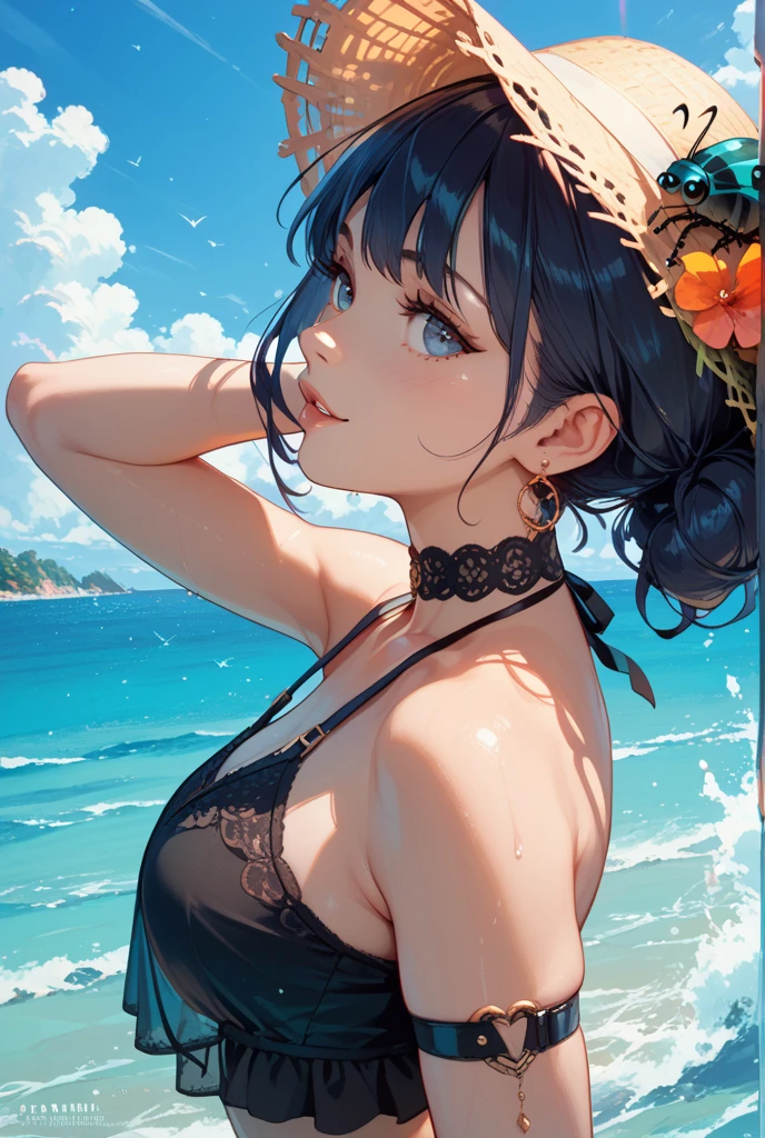 girl, Swimwear, whole body,Large Breasts, White Background, smile, Browsing Caution,