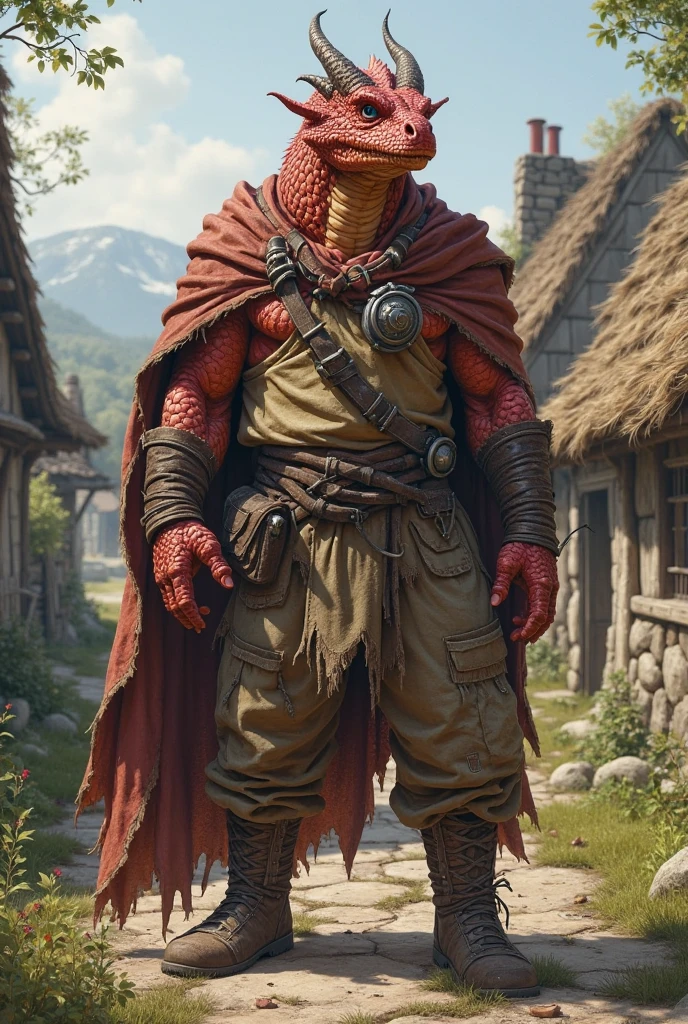 Creates the image of a dwarf dragon, his clothing is that of a dwarf , FantasyStyle 
