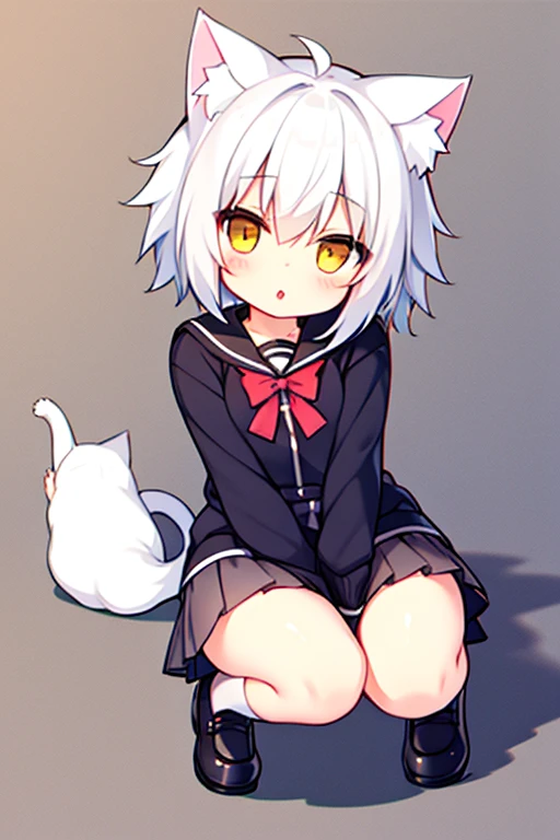 1 ,Cat ear,Lie down in bed,Leisure wear,Juicy short legs,White Stockings,Cute white background, (Speaking Heart:1.4)