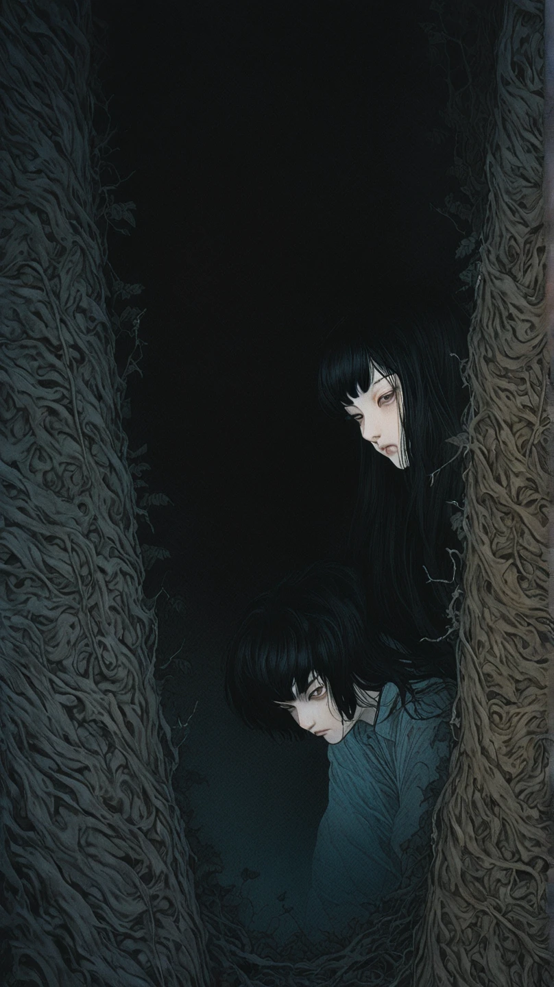 (masterpiece), best quality, expressive eyes, perfect face,beautiful scary tall slender girl,white skin,big breasts,big dirty wet white dress,long black hair covers her eyes,hair in front of her eyes,in the house,at night,comes out of the TV screen,TV,white noise,The girl crawls out of the TV onto the floor,Wet,TV from behind,girl crawling on the floor,score_8_up,score_9,HORROR,It's very dark around, the girl is barefoot