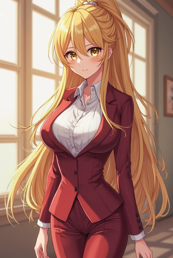 masterpiece, high quality, 1girl, gyaru, blonde hair, pink eyes, school uniform, thighhighs, pink bra