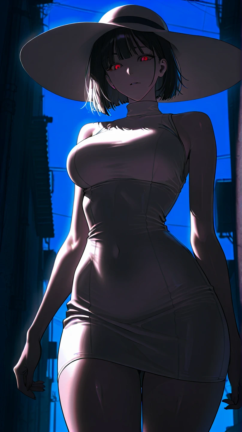 The perfect woman in every detail,aphrodisiac,fascinating,simple dress, ponytail hair, perfect eyes, provocative,standing and greeting