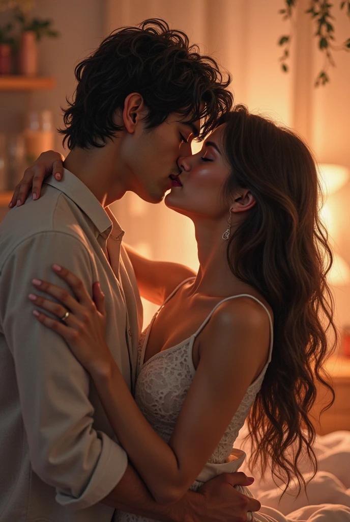 Boy clings to girl's lips