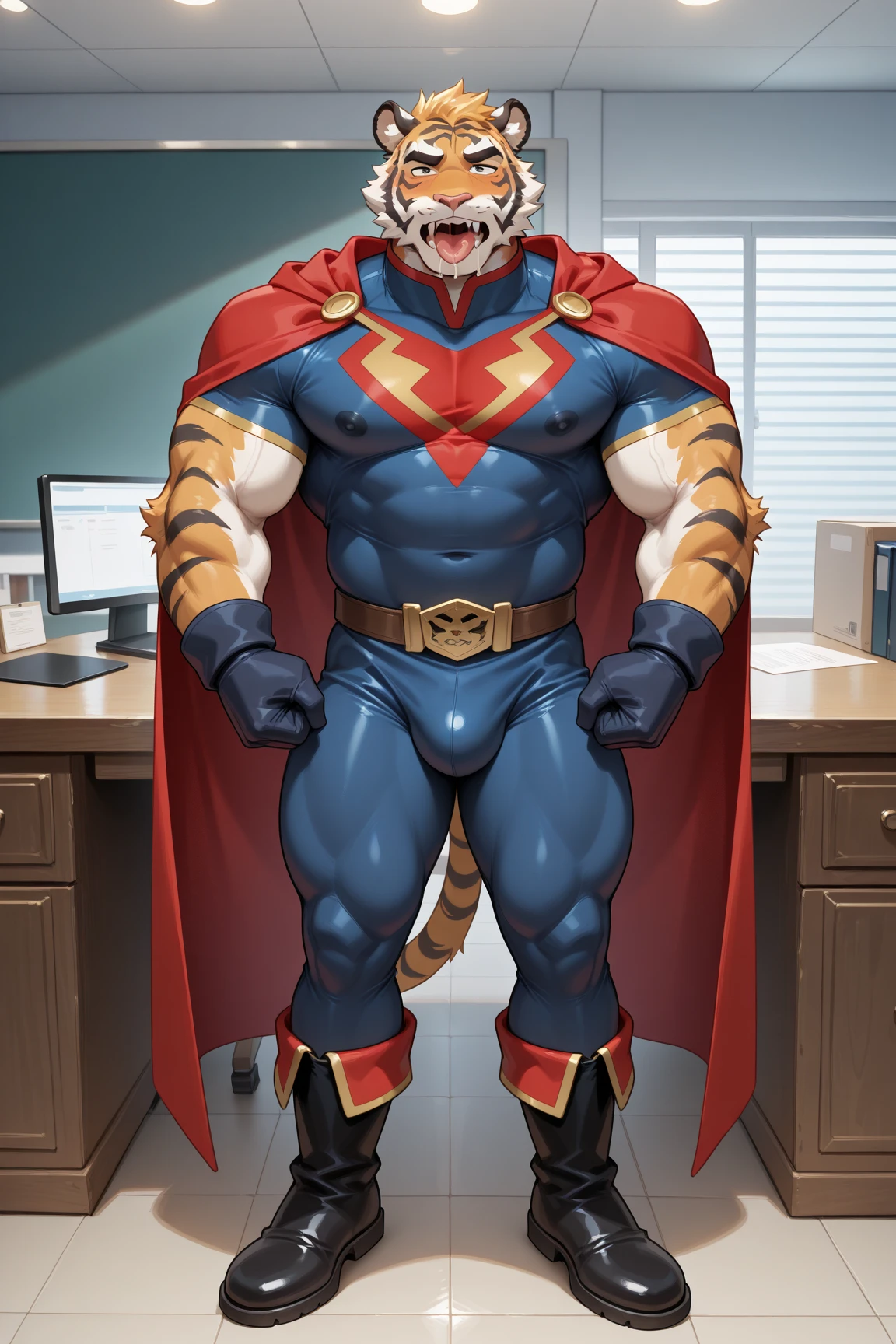 Furry lion with superhero body, sex