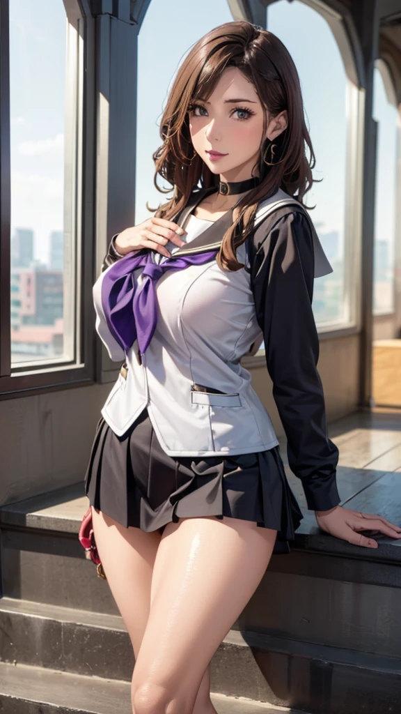 ((reality lighting, best qualtiy, 8K, tmasterpiece:1.3)), sharp fokus:1.2, 1girll, Beautiful Women with Perfect Figure:1.4, gigantic cleavage breasts，Slim abdomen:1.1, ((Super long micro-curly high ponytail hairstyle)), (((Sexy bra in dark night purple、pleatedskirt)))，Girls' bedroom，Happy expression，（A sexy pose），Thong panties，Very huge chest，（kneeling on a bed），（Be red in the face），There are beautiful patterns on the bra，（Nice chest shape），（gigantic cleavage breasts），（36H），A sexy pose，Ultra-fine face，Fine eyes，二重まぶた，Layered hair，A sexy pose，seductiv，(((Extra-long Wei Juan high ponytail hairstyle)))，Cleavage is seductive，Small cat ears，Slightly curly hair，Coquettish，Sexy cleavage，Ruffle your hair，There is light in the eyes，chest