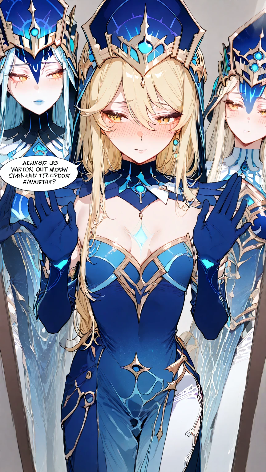 Ahri, KDA, baddest ahri, blonde, midriff, medium breasts, mini skirt, thighhighs, a cartoon picture of a woman in a black outfit and a man in a white shirt, (sfw) safe for work, fine details. girls frontline, from girls frontline, touching her clothes, android 18, azur lane style, anya from spy x family, she has blond hair, her hand is on her waist, inspired by INO, revealing clothes