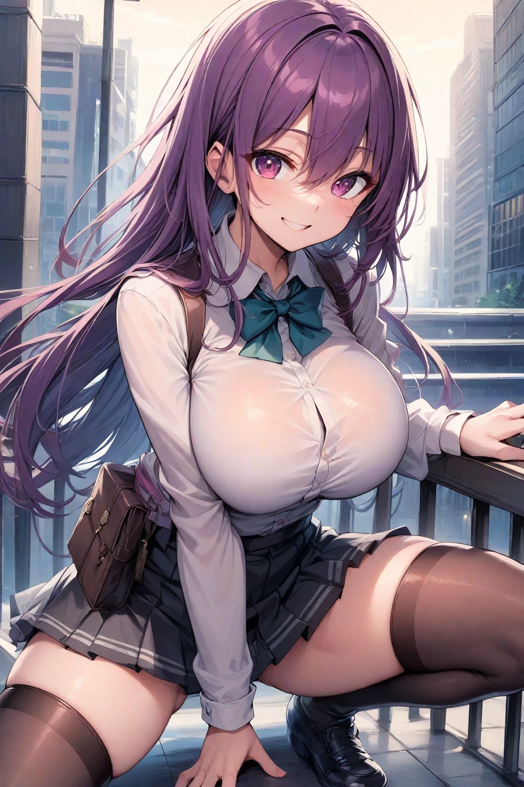 ((masterpiece)), ((Highest quality)), ((Very detailed)), One girl, Long Hair, classroom, Feet Focus, Sit on a chair, Big Breasts, plump, blazer, skirt, (Black Pantyhose:1.2), Wicked Smile, Looking at the audience, From below, (Turn the soles of your feet to the viewer:1.3), Steaming body, Sweat, (Sweaty feet:1.2),(nsfw:1.3)