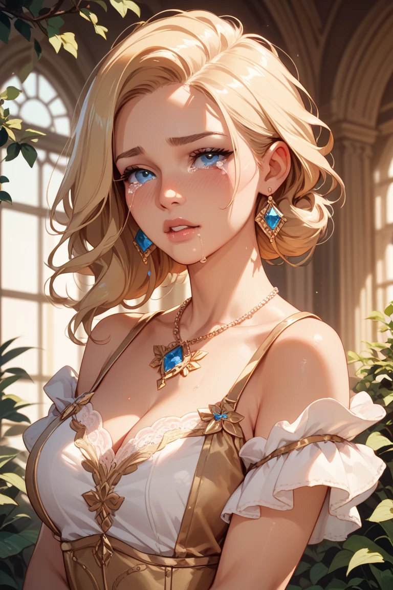 (masterpiece: 1.2, highest quality), Realistic, (Realistic Picture, Intricate details, Depth of written boundary), highest quality, masterpiece, Very detailed, Semi Realistic, 1 girl, Mature Woman, 21 years old, Blonde Short Hair, The left eye is covered with hair, blue eyes, King&#39;s Clothes, Red Cape, Slim figure, A crown made of precious gold, Document reading and markup, Goose hair pen, Office Table, Soft bench