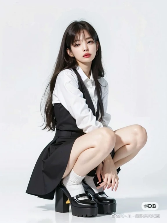 high school senior, Summer school uniform, tightsuit, skin-tight short-pants, Raised sexy, seductiv, long leges, Verism, masterpiece, ccurate, anatomically correct, textured skin, high details, best quality, 8k