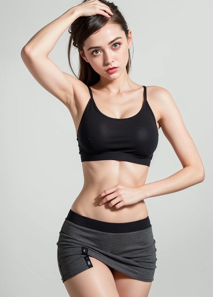 ((highest quality)), ((masterpiece)), (detailed:1.4),3D, Images of beautiful swimsuit women,nffsw(high dynamic range),ray tracing,NVIDIA RTX,super resolution,unreal 5,Scattered beneath the surface,PBR texturing,post processing,anisotropic filtering,Depth of bounds written,maximum clarity and sharpness,multilayer texture,Albedo and specular maps,surface shading,Accurate simulation of light-matter interactions,perfect proportions,octane rendering,two-tone lighting,wide aperture,Low ISO、White balance、Rule of thirds、8K students、((14 years old))(((sports bra,micro mini skirt))),(((blonde)))