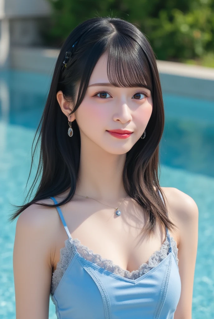 Top quality, super high resolution, (photorealistic: 1.4), beautiful girl, Korean idol, 21 years old, super detailed eyes and face, beautiful thin eyes, eye line, high nose, small face, natural light, depth of field, blurring. Background, high resolution, 8K wallpaper, details, very detailed 8K wallpaper, hair length, light brown hair, pretty ponytail hairstyle, very small breasts, realistic eyes, narrow eyes, beautiful eyes, smiling face, naked with beautiful breasts and nicely colored nipples visible, beach, slender body lines, , full body shot,.Sex.