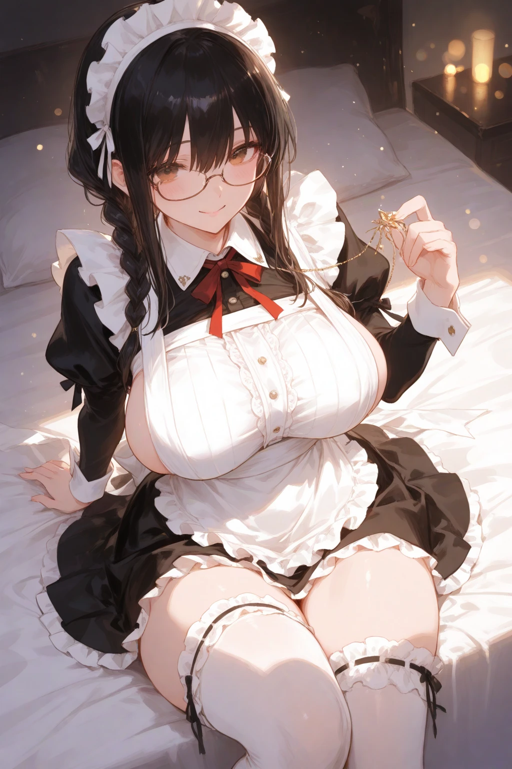 One Girl, Lips parted, blush, compensate, Light Smile, whole body, Wide-angle, From above, light, Shine, Thighs Thighs Thighs Thighs, clavicle, Tight waist, (Tabletop), (Wearing a rabbit costume:1.3)、Pink outfit、huge 、Wet body、Sweaty、(Shortcuts)、bedroom、、Open your mouth and stick out your tongue、((Milk in the mouth))、(White fishnet tights)、Grab the banana that sticks out from below