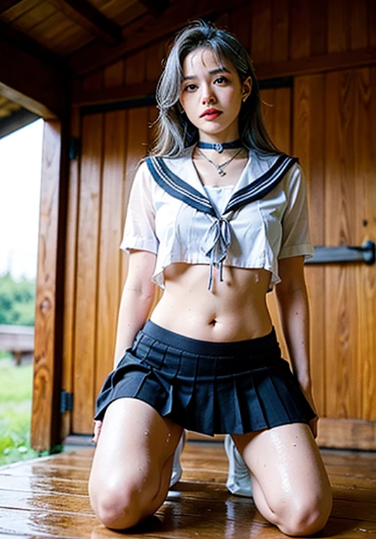 high school girl, , ((Sailor suit:1.3)), ((Red ribbon)), Black pleated skirt, mini skirt, Brown leather shoes, ((Black knee-high socks)), height: 158cm, 16 years old, Realistic, Browsing Caution, ((Pussy Crack:1.1)), ((spread pussy:1.1)), On the stairs in the park, ((Shiny skin:1.3)), cute, cute, Japanese, 最high quality, shape, Very detailed, In detail, High resolution, 8k wallpaper, Perfect dynamic composition, Beautiful details, Big Breasts, Random sexy poses, whole body, Like a real human being, smile, gravure, 1 female, Black Hair, Long Hair, 15 years old, (Big Breasts:1.3), 最high quality, 8k, high quality, High resolution, (Thick lips), ((Looking at the audience)), double eyelid, Beautiful woman, whole body, Dutch Angle, Fashionable necklaces, Medium Short Hair, (pubic hair:1.3), ((spread legs:1.3))