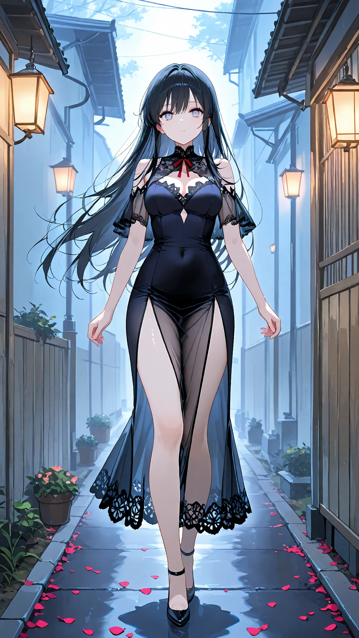 9girl, dress, mature and beautiful, rich and noble, evening, night, standing outside a luxurious villa, whole body, a luxury sports car next to you, super detailed CG, exquisite facial features, clear facial expressions, detailed digital animation art, digital animation art, high-quality animation art style