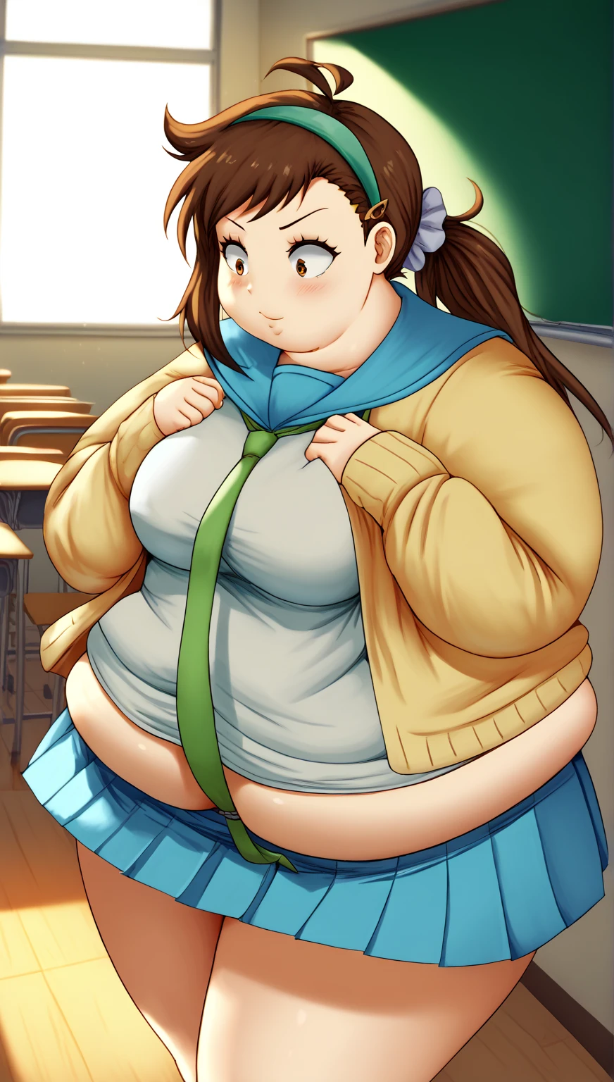 A girl wearing a white diaper, Big booty, Curvaceous loot, Brown Hair,Light brown eyes,Muscular!!,Blushed,Troubled expression,steam,Sweat,Steam coming from the body,She wears a white plastic diaper!!,Big Ass!!,Dog Pose!!!,pigtails,Strong-boned body,Stocky figure,Good body of gatai,Cowboy Shot,BIG Boned,I did a half squat.