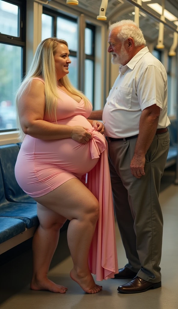(1 European young girl)、(((1 korean old man:1.4)))、(Super beautiful)、(beautiful face:1.5)、(blonde:1.2)、(detailed face:1.4)、(The bridegroom spreads the bride's legs:1.4)、((A 22-year-old European , (A pregnant girl with a big belly), (big breasts:1.1), in the house, ((blonde hair, perfectly ultra-detailed almond-shaped blue eyes, white skin, thin lips, thin nose, tapered hands, highly detailed perfect fingers, hourglass body, red hips, small waist, shapely legs, Big chest, sexi)), ((girl wearing thick grey maxi knit camisole dress)), ultra high definition))、((((korean old man touching European young pregnant young girl's stomach and laughing))))、(European young girl hugging old korean man), ((((korean old man in a business suit:1.1)))), focus on korean old man,