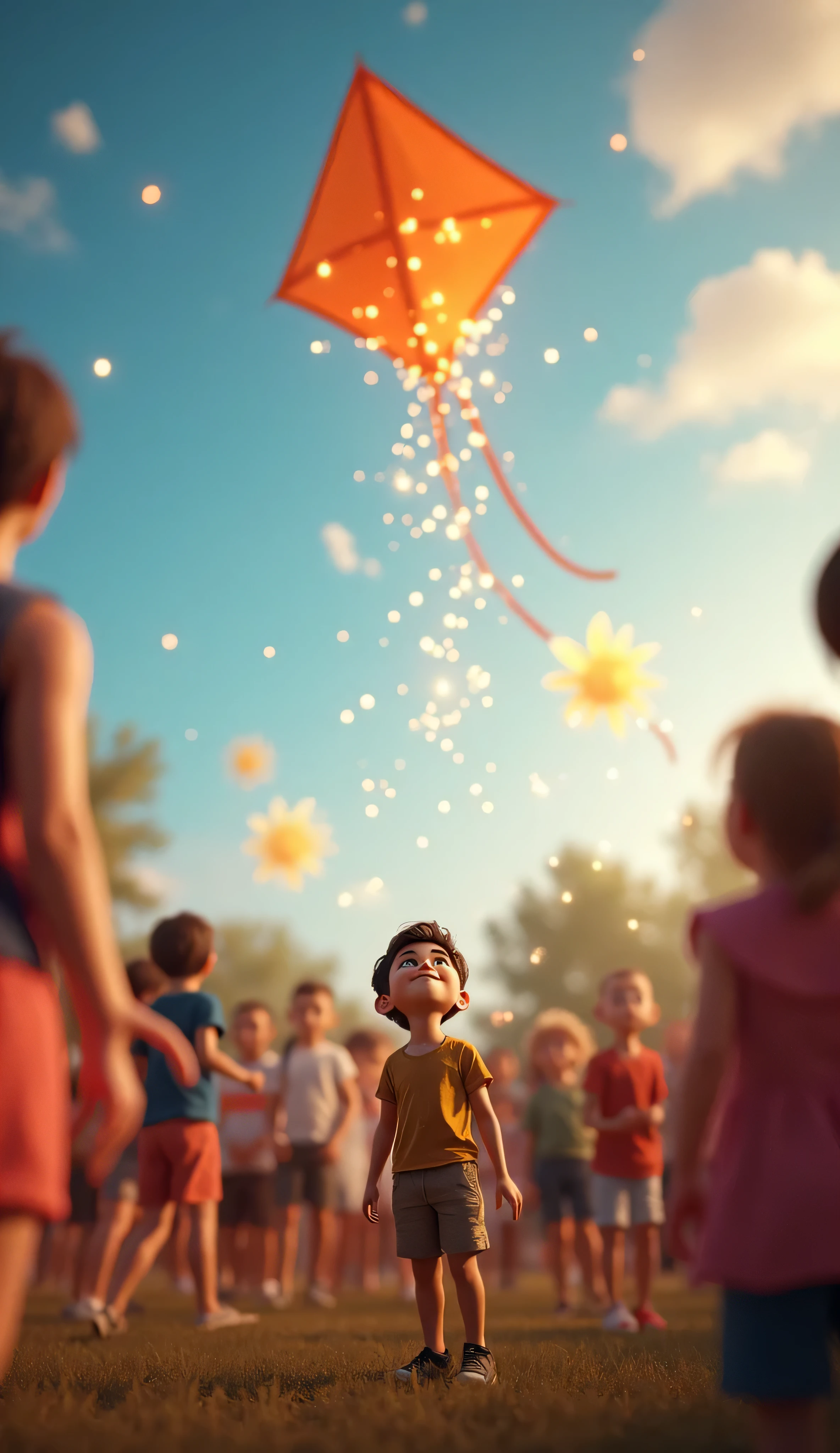 A boy holding baloon, colorful balloons floating in the sky, short pants, meadow, dancing, holding flowers, happy, happy, perfect quality, clear focus (clutter-home: 0.8), (masterpiece: 1.2) (Realistic: 1.2) (Bokeh) (Best quality) (Detailed skin: 1.3) (Intricate details) (8K) (Detail Eyes) (Sharp Focus), (Happy)