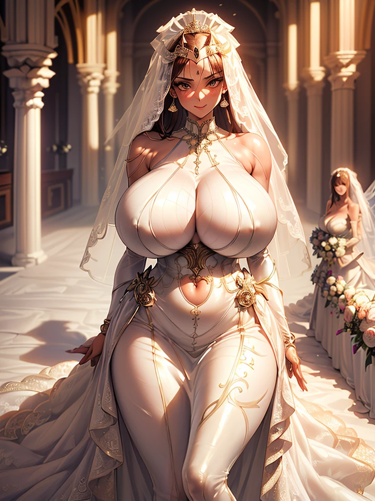 Xianyun ,smiling face, Gigantic breasts, thin waist, Gigantic ass, thighs, bare feet, wedding, wedding dress, wedding veil, flowers, standing