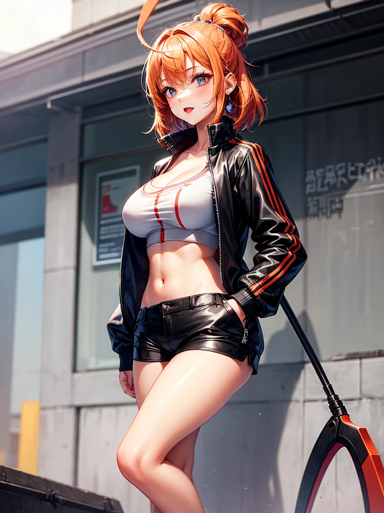 (View from below:1.1), (professional color photography:1.2), neon light, 18yo with ginger hair in pigtails, (detailed face and eyes:1.3), (separated legs), cute woman, (short pleated miniskirt:1.3), (short wet black t-shirt:1.3), (t-shirt covered boobs), (transparent t-shirt), (thigh highs), (rounded boobs with hard protruding areolas), 4k, photorealistic, realistic, (detailed eyes and face:1.3), (detailed skin:1.2), extremely detailed face, extremely detailed eyes, semen flowing out, creampie.