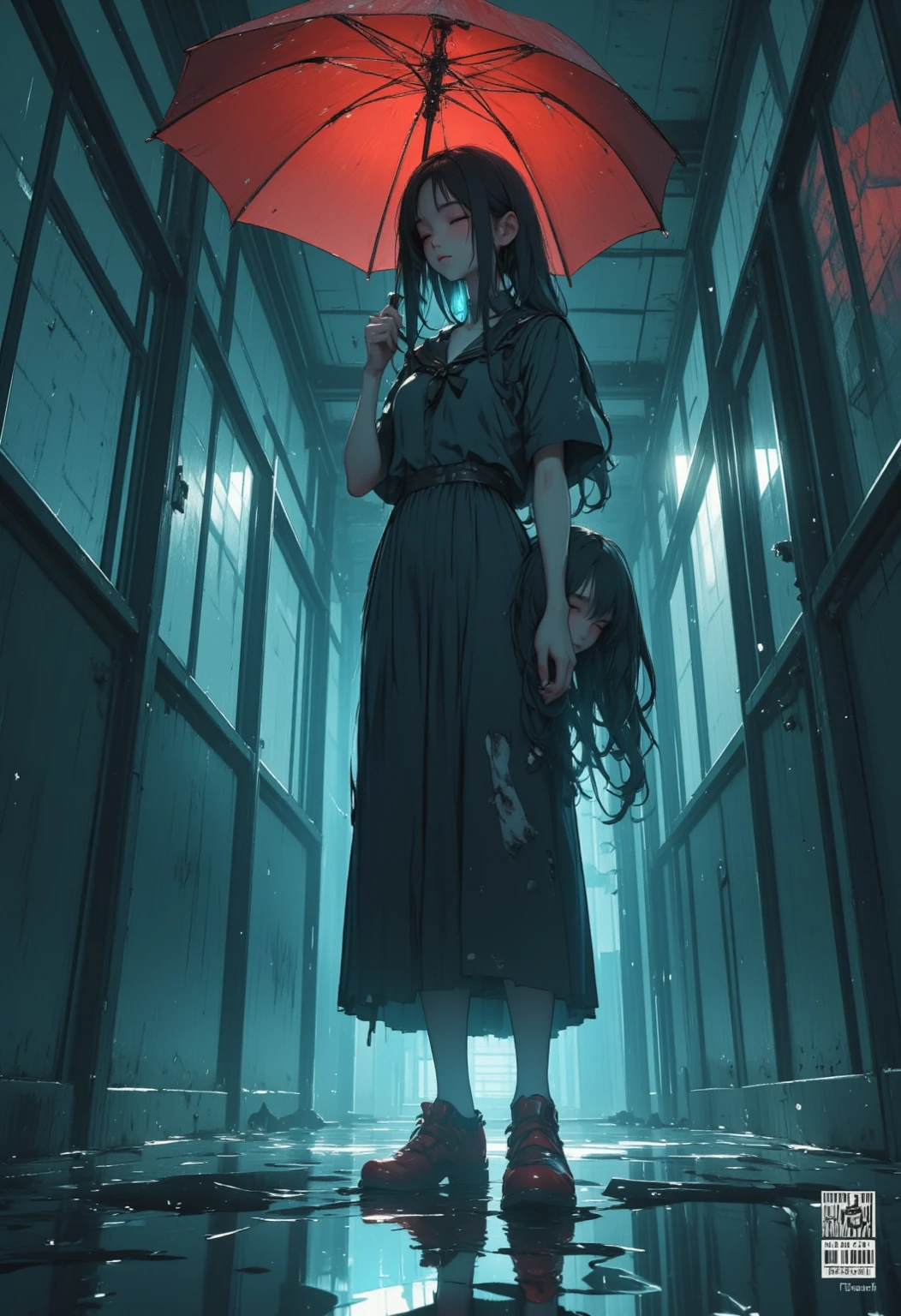Girl captured by tentacles in abandoned factory Tentacles in a skirt Pants fabric texture