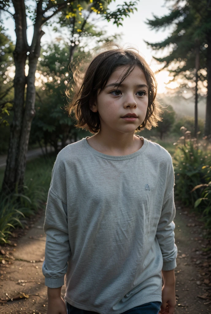 I want there to be a gopnik boy with matted, disheveled hair, The child has branches in his hair