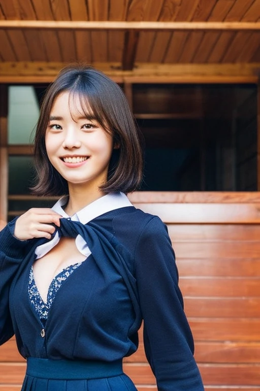 (Beautiful),(15yo student:1.3),(embarrassed:1.5),(in 8K),(Backshots),Japan cute girls,raw,portlate,Photorealsitic,超A high resolution,Best Quality,Natural lighting,(Ray tracing:1.2),Full body:1.5
The break is
hairdo: (good shorthair:1.2)、 depth of fields, (bank teller, black skirt, bow, long sleeves, pantyhose, blue shirt, skirt, vest:1.1),large breast,(button gap:1.3) , (Plump body:1.4),(Large breasts),
Romper
(Natural Skin Texture,Detailed skin, Hyper-Realism,ultra sharpness),Intricate details,depth of fields,Smile,(get blush),Wetty