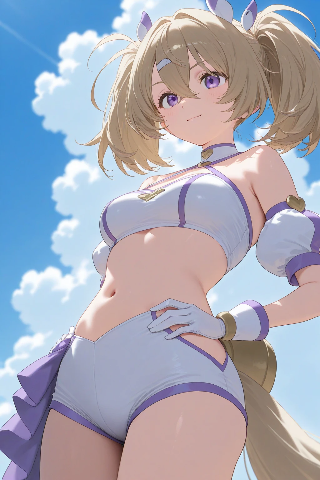 GRANBLUEfantasy,1young_teen_ girl,brown_hair,medium_bob_hair,platina_blond_hair,white_leotard,covered_crotch,thigh-highs,smile,standing,bluesky_landscape_background,slightly_spread_legs,happiness, short_gloves ,solo, r18, navel,relicbuster,short,boots,open_mouth,sitting,knees,blush,shy,bunny_ears