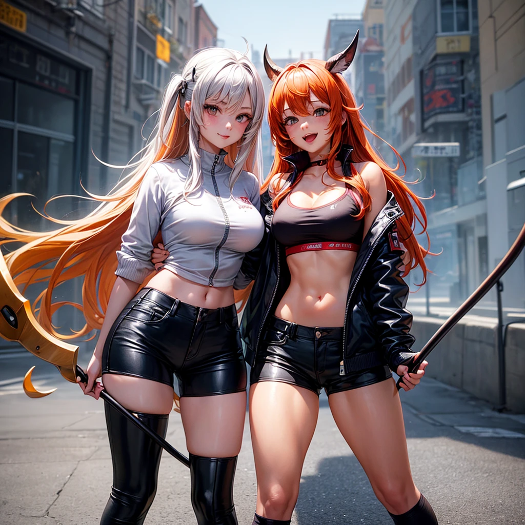 Korean girl group, all are hot girls, black masks, 8K resolution, strong figure, {{Huge_breast}}, straight chest, tall, long legs, thin and transparent tights, {{latex}}, {{glossy}}, {slim}, fair skin, {black_stockings}, the highest details, light curly hair, long bangs, openwork, side space, various tattoos all over the body, hair colors are different, singing and dancing on stage, sweating