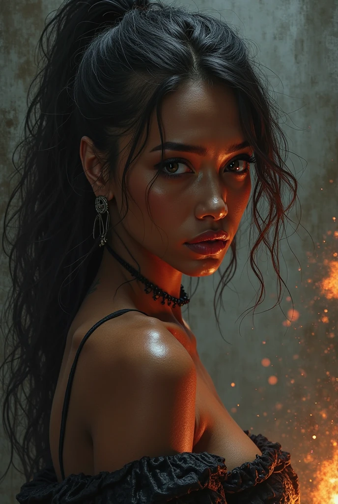 Beautiful girl with horny expression
In fire