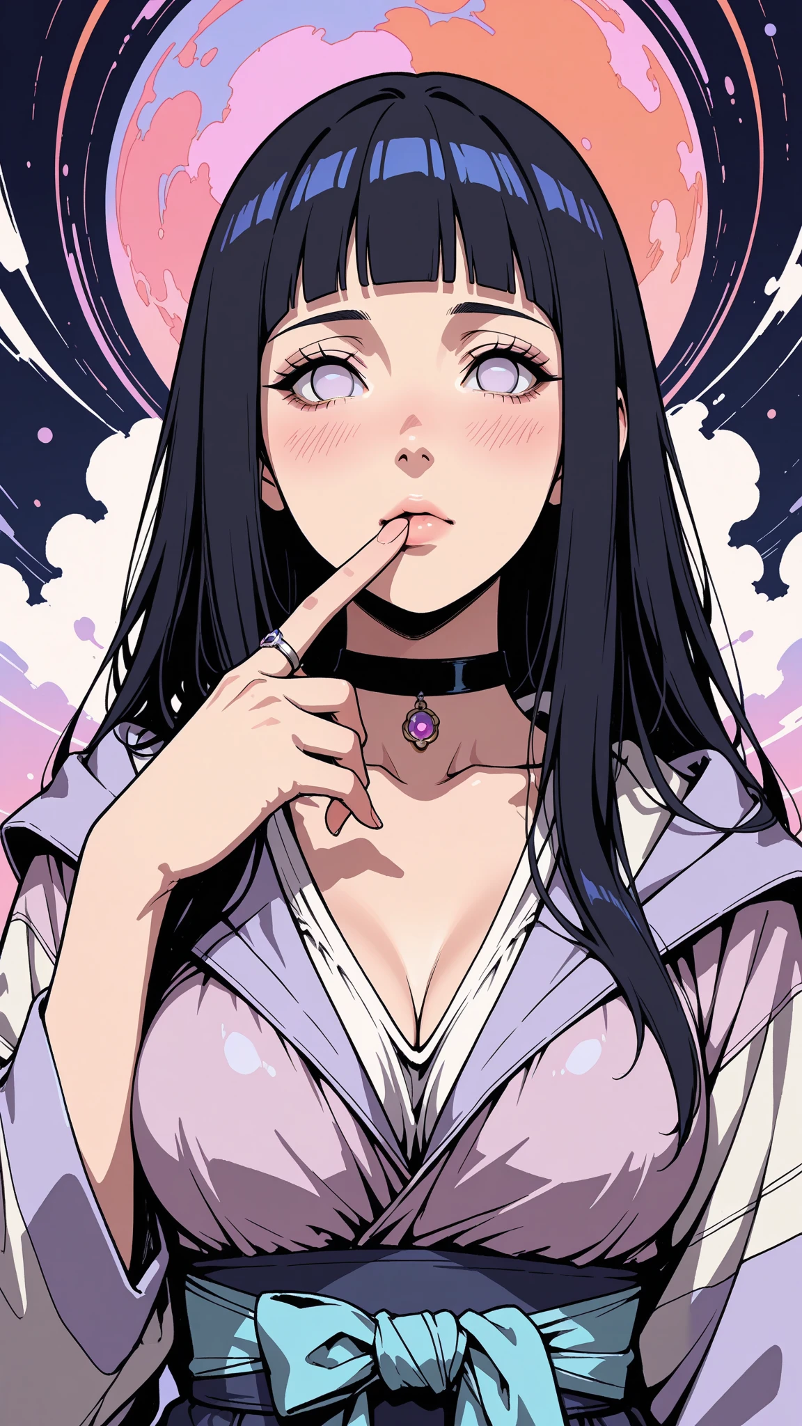 1girl, Hinata Hyuga, plum tank top, long hair, black hair, white eye, realistic, ultra detail, 70mm lens,