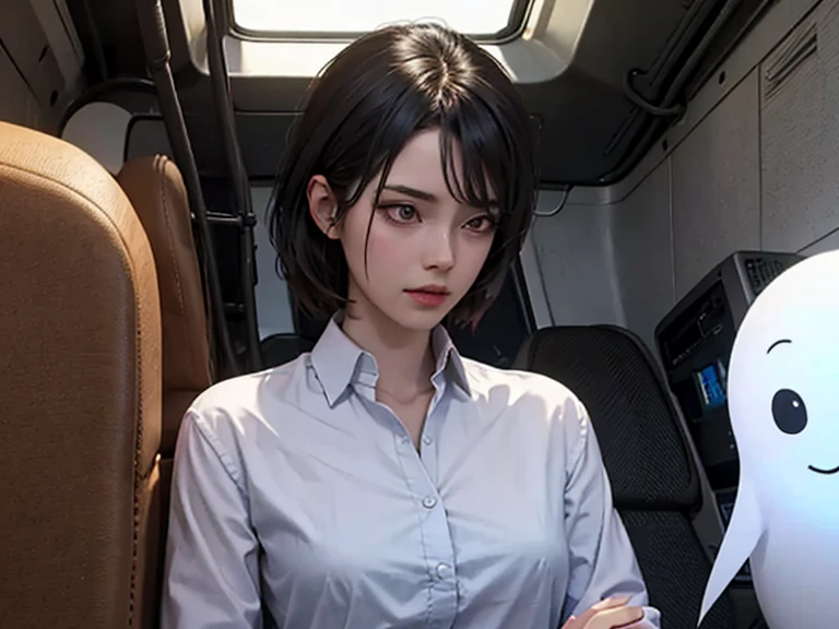 (full bodyesbian:1) A young girl's, smart casual, Hacker's server room, 详细的脸, ((Cool expression)), (Short straight hair with thin bangs:1.2), hyperedetailed photo, (realisticlying), (Complicated details:1),(tmasterpiece :1), (Best quality at best:1), 超高分辨率, (詳細な目), (detailedfacialfeatures), HighDynamicRange, 8K分辨率, (lens flare glow:0.5), Light comes from a distance, (ssmile, delight)