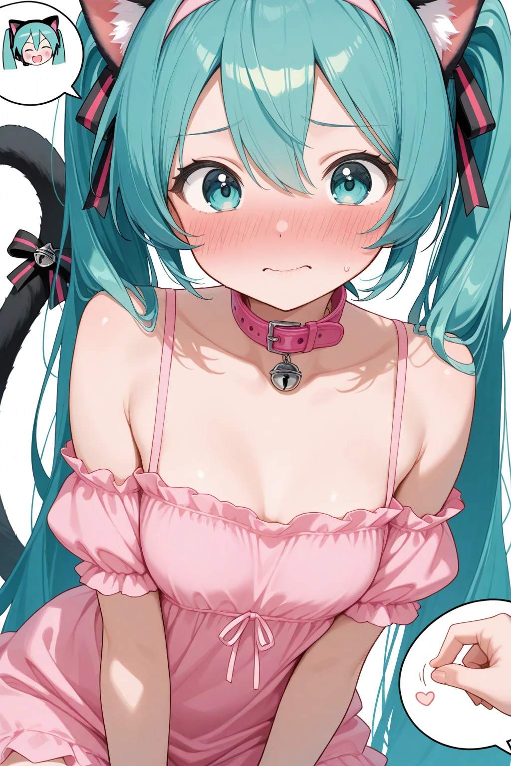 anime girl with green hair and cat ears posing for a picture, seductive anime girl, photorealistic anime girl render, mikudayo, detailed digital anime art, anime girl with teal hair, detailed portrait of anime girl, close up of a young anime girl, attractive anime girl, anime visual of a cute girl, beautiful anime girl, portrait of an anime girl, :O (PINK HAIR) (PINK EYES)