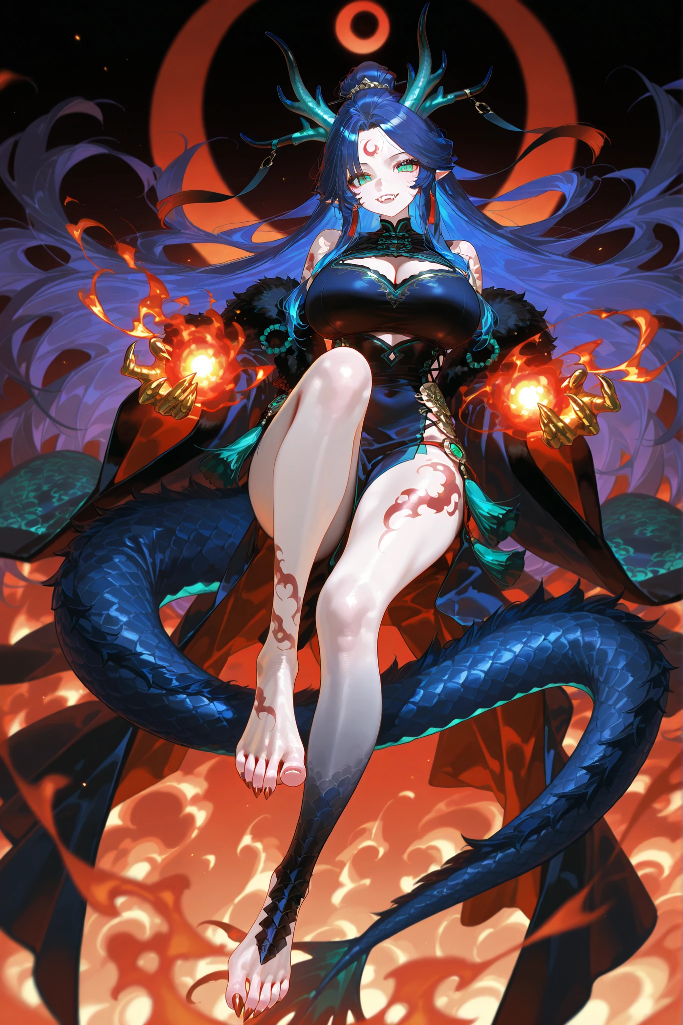 (masterpiece),(best quality),(ultra high res),(an extremely delicate and beautiful),(sharp detail),(ultra-detailed),
(nsfw),(erotic),(sexy),
<lora:screaming:1>,open_mouth,(Pain:1.3),(crying:1.4),
<lora:Vennominaga-10:1>,(vennominaga),large breasts,abs,navel,cleavage,jewelry,purple hair,necklace,fangs,slit pupils,colored sclera,circlet,snake,scales,(purple skin:1.2),purple lips,lamia,snake hair,