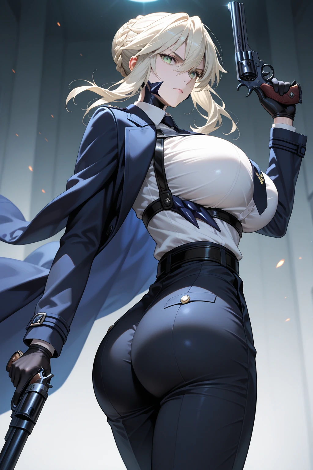 female, solo, young, sexy body, voluptuous figure, tightsuit, white hair, decolored blonde hair, has 2 hand crossbows, rogue assasin, beautifull face, long hair, defined body, yellow and bright eyes, thick legs, strong legs, tall, Voluptuous legs, huge ass, big hip, big ass, female ranger, blue and black robes, rogue mask, small breasts,