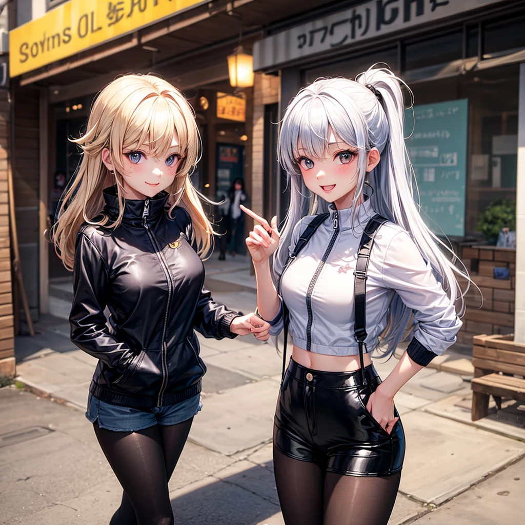 flower garden background
AND beautiful cute woman, long blue hair, (white private school uniform:1,4), blue ribbon, modelshoot style <lora:Kobo-000015:0.8>
AND 2girls, silver hair, black suit, red tie, modelshoot style <lora:hololive_vestia-10:0.8>