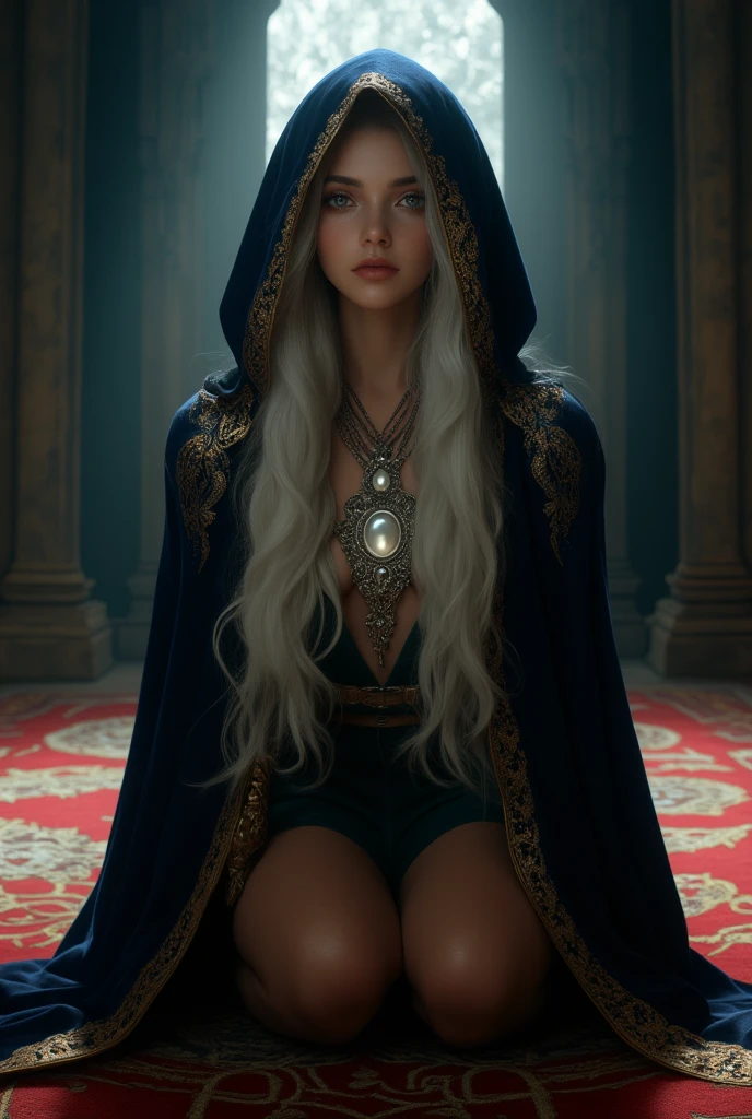 beautiful, slim, Young, sexy sorceress in the Witcher universe with aristocratic clothes. full height and with magic 18+ naked