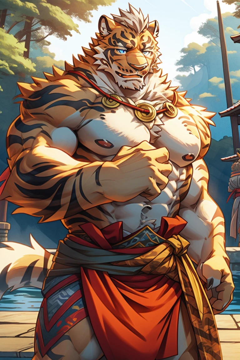 Lin Hu ,Plump and firm,Samurai style,shirtless,macho,manliness