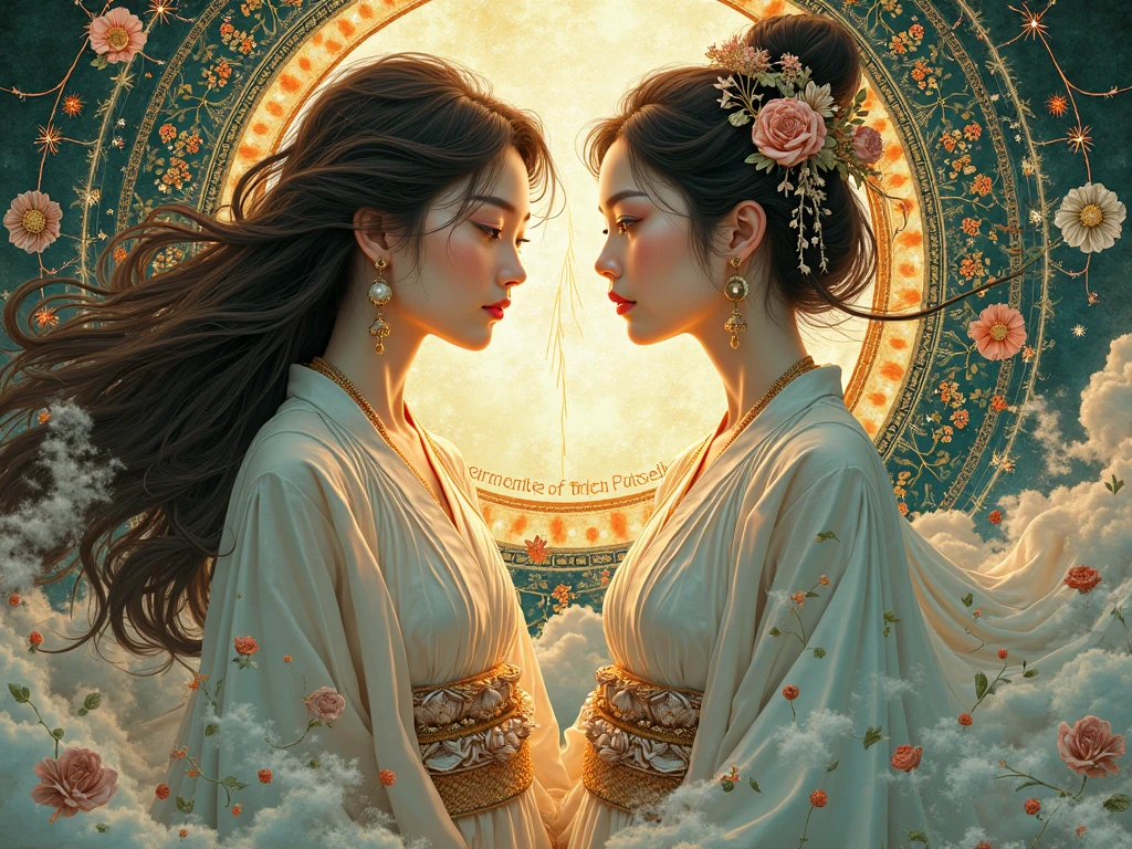 Lovers embracing each other in ancient Chinese storms wet temptation