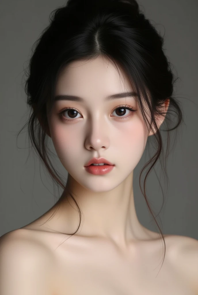 a close up of a woman with long hair wearing a dress, popular korean makeup, popular south korean makeup, soft portrait shot 8 k, soft makeup, inspired by Yanjun Cheng, sexy face with full makeup, light makeup, yanjun chengt, subtle makeup, beautiful young korean woman, young cute wan asian face, gorgeous young korean woman, young adorable korean face
