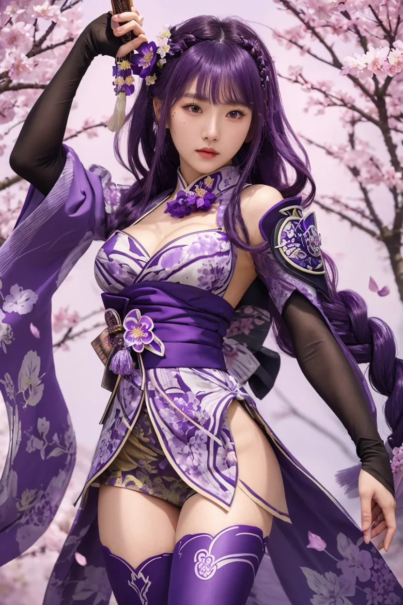 ((Beautiful purple flame)) (Spread your arms, Holding a purple flame in your hand), (solo straight black hair long hair cute femdom girl, 17, detailed red eyes, Rouge Lip, Sexy smile, Wearing a cherry blossom dress, break, Perfect Anatomy, masterpiece:1.2, highest quality, 8k, beautiful and detailed growth, Utopian performance.
