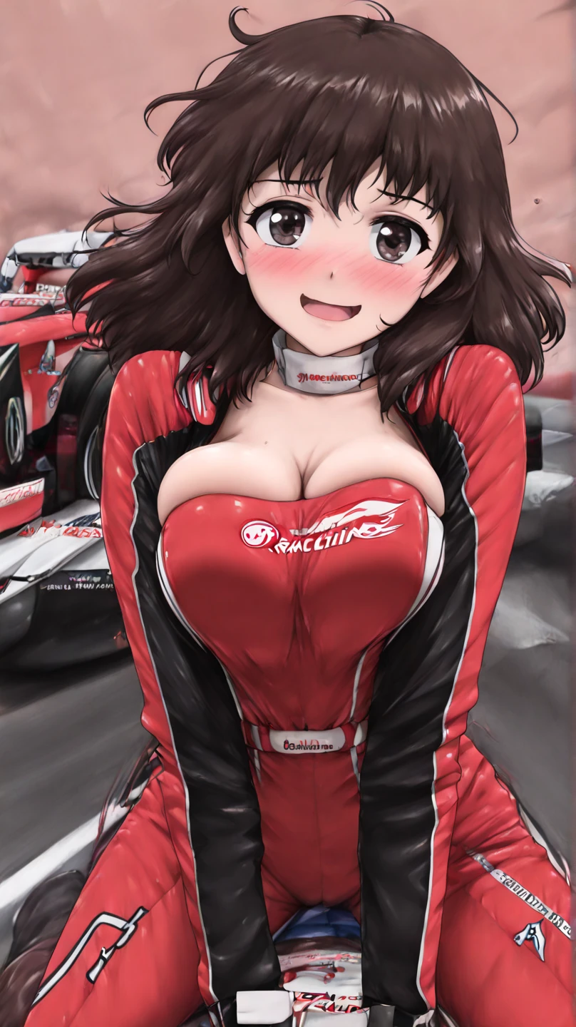 cute pit girl,(((1girl))),((pit girl with extremely cute and beautiful brown hair)),
(large breasts:1.4),saggy breasts,(((brown wavy hair:1.35,colored inner hair,ear breathing,large hair))),((heterochromia:1.5, (yellow_eye and pink_eye))),intricate eyes,beautiful detailed eyes,symmetrical eyes,big eyes:1.3,,((fat)),(((olive skin,lustrous skin:1.5,bright skin: 1.5,skin tanned,shiny skin,very shiny skin,shiny body,plastic glitter skin,exaggerated shiny skin,illuminated skin,wet legs))),(spider lower abdomen,narrow waist,wide hip,athletic body,inflated legs,detailed body,(detailed face)),
cute,slutty,seductive,erotic,(nsfw),
zettai ryouiki,(((race queen style costume, attractive companion costumes,pit girl costume))),(magenta suit unbuttoned,magenta costume),(((huge cleavage))),cleavage cutout,((wet clothes,intricate outfit,intricate clothes)),
(dynamic pose:1.0),solo focus,embarrassed,(centered,scale to fit dimensions,Rule of thirds),
cyberpunk city by the ocean at night, with bright neon signs and dark stormy clouds and puddles, scenery:1.25,
artistic photography,(photography taken by sldr),highres, sharp focus, (ultra detailed, extremely detailed), (photorealistic artwork:1.37),(extremely detailed CG unity 8k wallpaper),((synthwave background theme)),(((vibrant colors))),(intricate background),(masterpiece),(best quality),