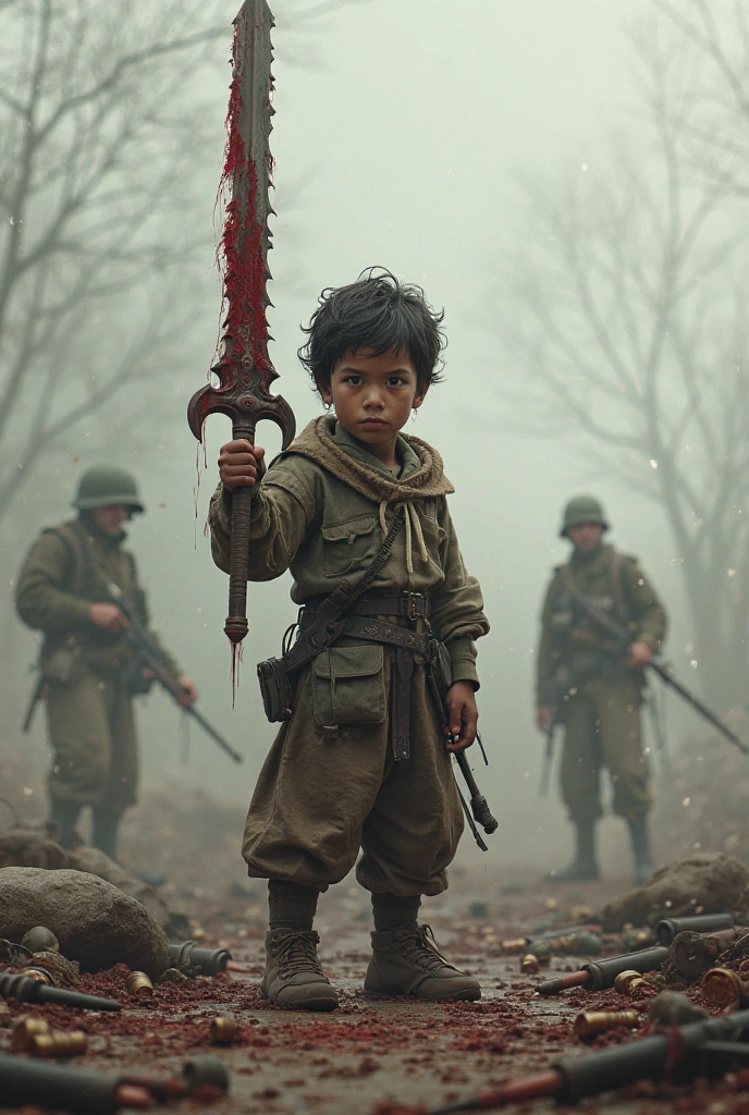 Attitude boy around battleground  around fire image