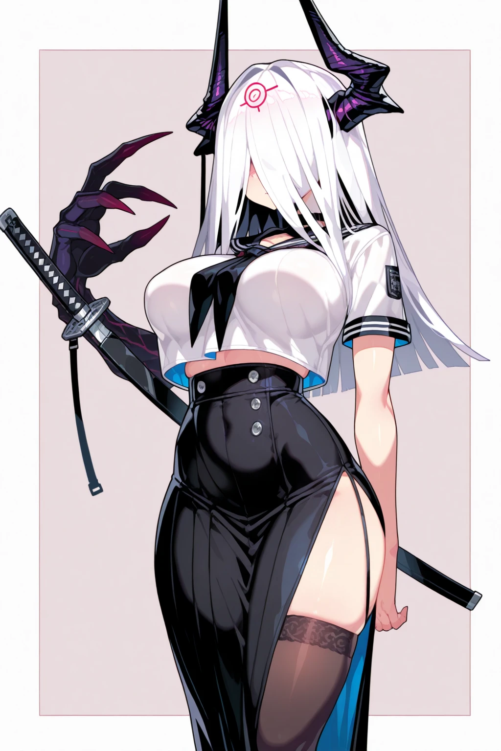 Illustrator, anime , Realistic ,sketch , 1 person, model, Age 25, lip, Sexy and revealing black and silver sheer priest mini dress(Holy Gun), order, Blue gradient background, Neon Hair, Big Breasts, Her cleavage is visible, look back, Upper Body, Sexy look, Texture Trim, Russia, (masterpiece,Highest quality)