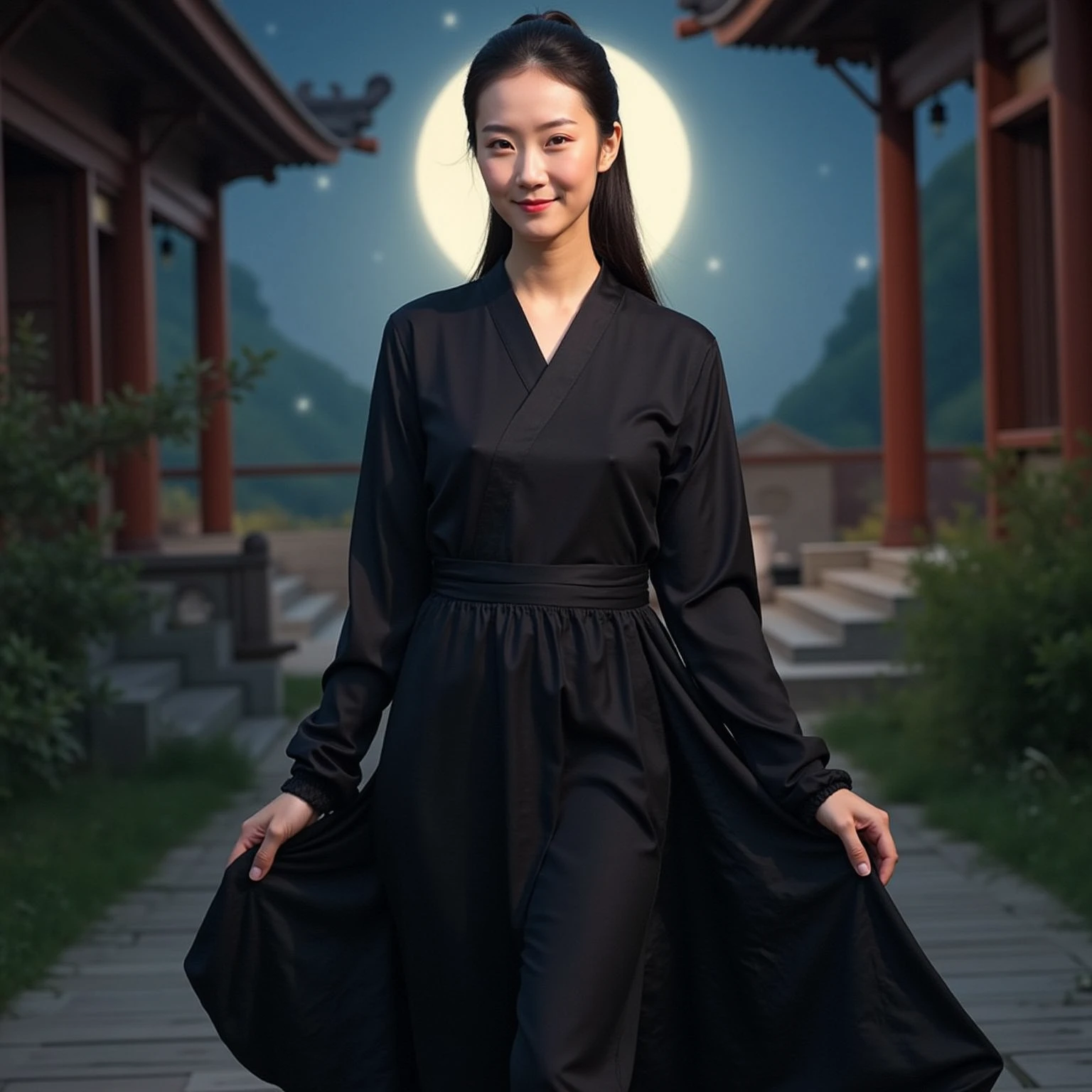 A divine Asian spirit, Malaysian woman, age 25, ankle length hair, white billowing silken robes with platinum trim, glowing eyes, and a unholy aura, she is laughing cruelly, she floats above a corrupt magic circle in a medieval European village, black serpentine asian drakes slither around the edges of the scene(almost out of sight, almost out of reach). (best quality, 4k, highres, masterpiece:1.2), ultra-detailed, (realistic, photorealistic, photo-realistic:1.37), HDR, UHD, studio lighting, ultra-fine painting, sharp focus, physically-based rendering, extreme detail description, professional, vivid colors, bokeh, portraits, landscape, horror, anime, sci-fi, photography, concept artists, vibrant colors, soft lighting.