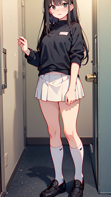 (((((Dildo on the floor:1.5, standing, spread legs:1.5, Point your knees outwards:1.5 ) behind head,spread legs, Push your hips forward,pussy juice , Voluptuous body, Slut、No pants, (Dildo on the floor, standing, spread,arms behind head, Point your knees outwards:1.5, Sweat,)))), Realistic composition, Doujinshi scene,, Big Thighs, Pleated skirt, White Shirt, Angry face, blush, from below
