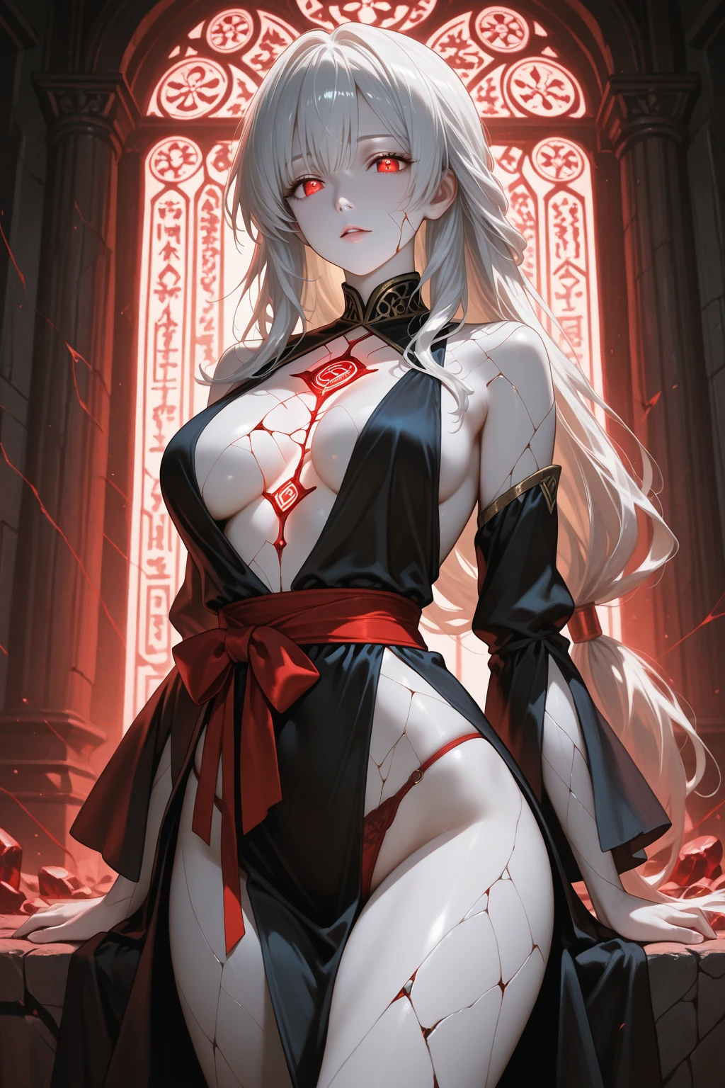 (Ashenhardt Style:1.4), masterpiece, 最high quality, high quality,(Glows dark red、Red eyes、darknessに囲まれた、Formless dark creature:1.2), (profile), (darkness:1.2), Abstraction, deep sea, Award-winning photography, Depth of written boundary, High resolution, Very detailed, Art Station Trends, CGSociety Trends, Complex, Attention to detail,(masterpiece:1.2, 最high quality), (Best lighting, Very delicate and beautiful), (Best lighting, Very delicate and beautiful), (美しいAttention to detail顔), (Attention to detail目と顔:1.2), Dark fantasy, (Young girl, Little Beast, One girl, alone, Crazy Smile, Pale skin,19 Piercings,((Tattoos all over the body,Tribal tattoos all over the legs)) Gray Hair, Glowing red eyes, Dynamic Angle, vampire), (background chain,Get the Magic Circle,conjuring a demon), (Demons in the Magic Circle)Magic Thunder, pointed_ear, tooth,Devil's Wings,Devil horns,Blood rain on the face,Blood Mist,(Depth of written boundary),High Contrast,(Blood splatter:1.4),Cowboy Shot,whole body, Black lace-up thong high boots,scream,Sacrifice,Magnificent stage