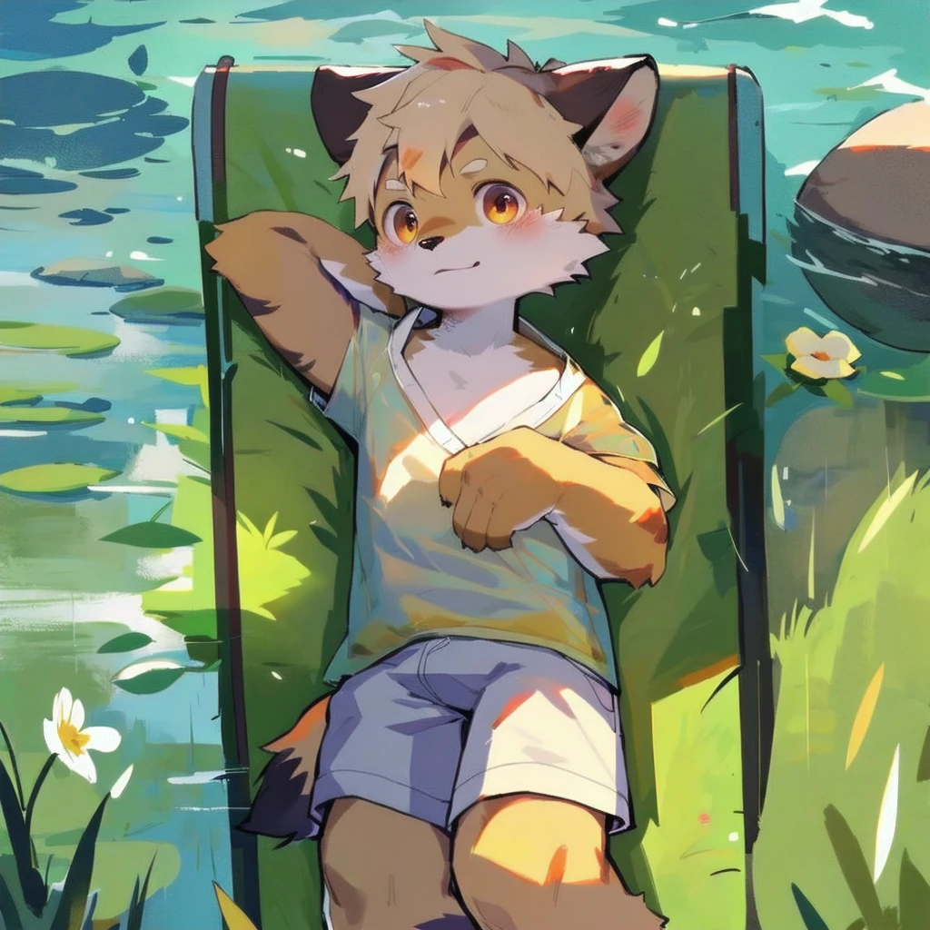 hairy，swim，（best quality），（masterpiece），Wear only transparent thongs，no shirt，no coat，lying in water