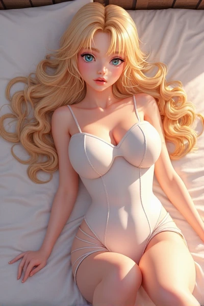 Barbie, posing sensually on a bed with silk sheets.